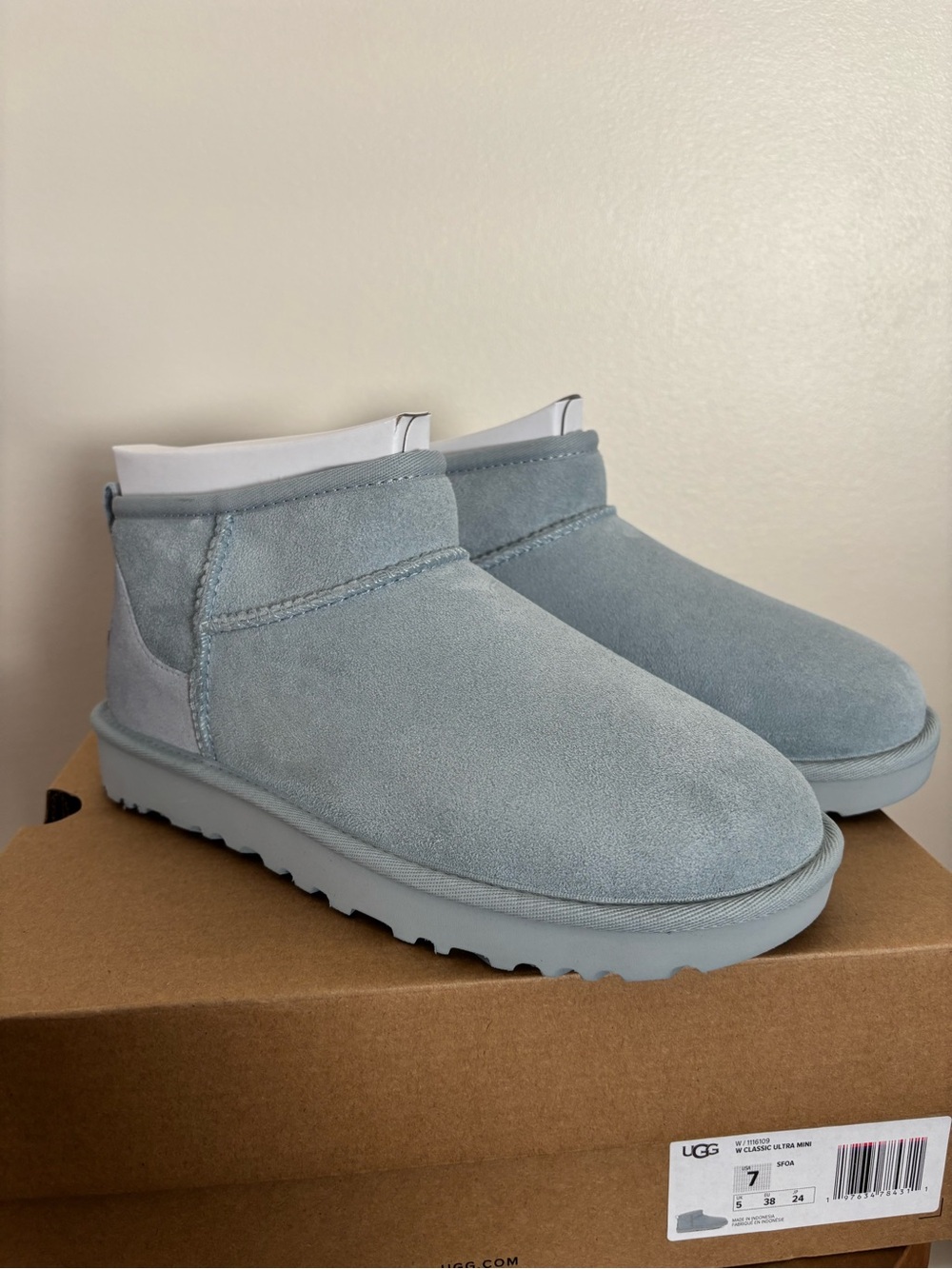 New UGG Mini Slip-On Boots in seafoam Blue